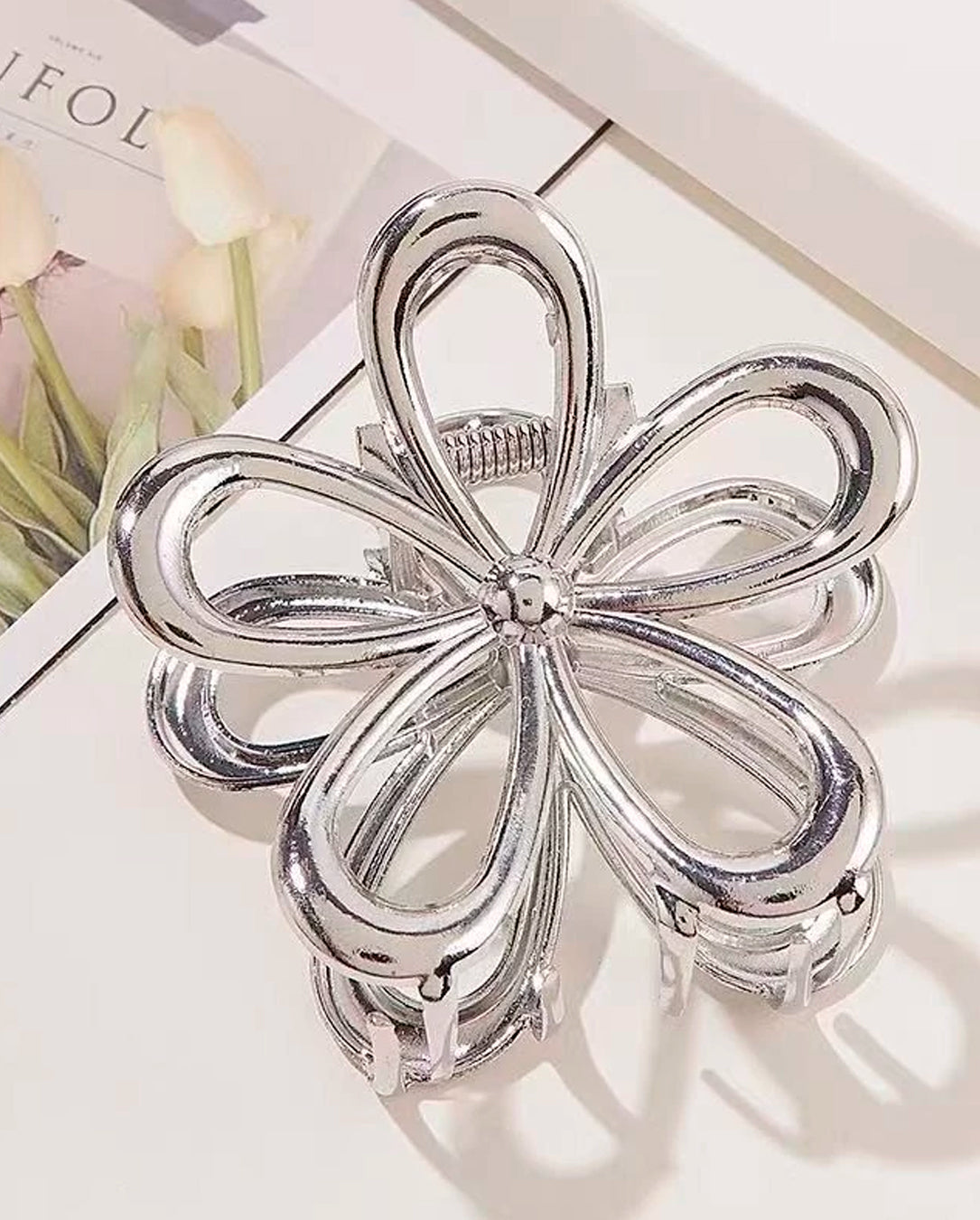 Kit Presilha De Cabelo Desing Em Flor De Metal Com Textura Feminino