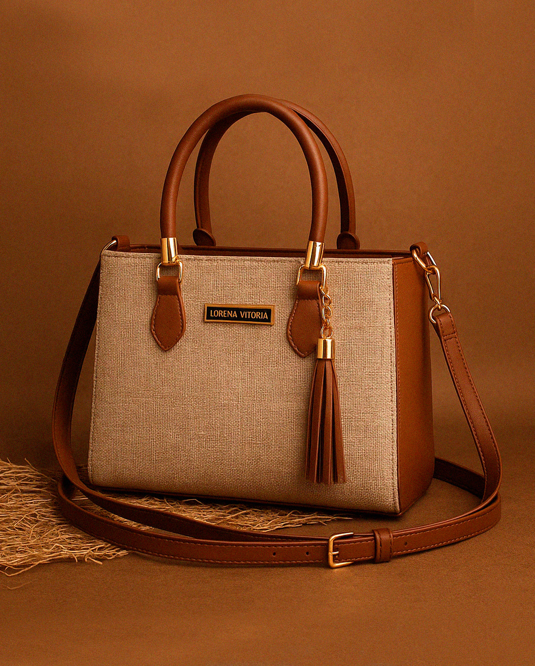 Bolsa Feminina Lorena Vitória Estilo Palha Chic Com Alça De Mão E Transversal