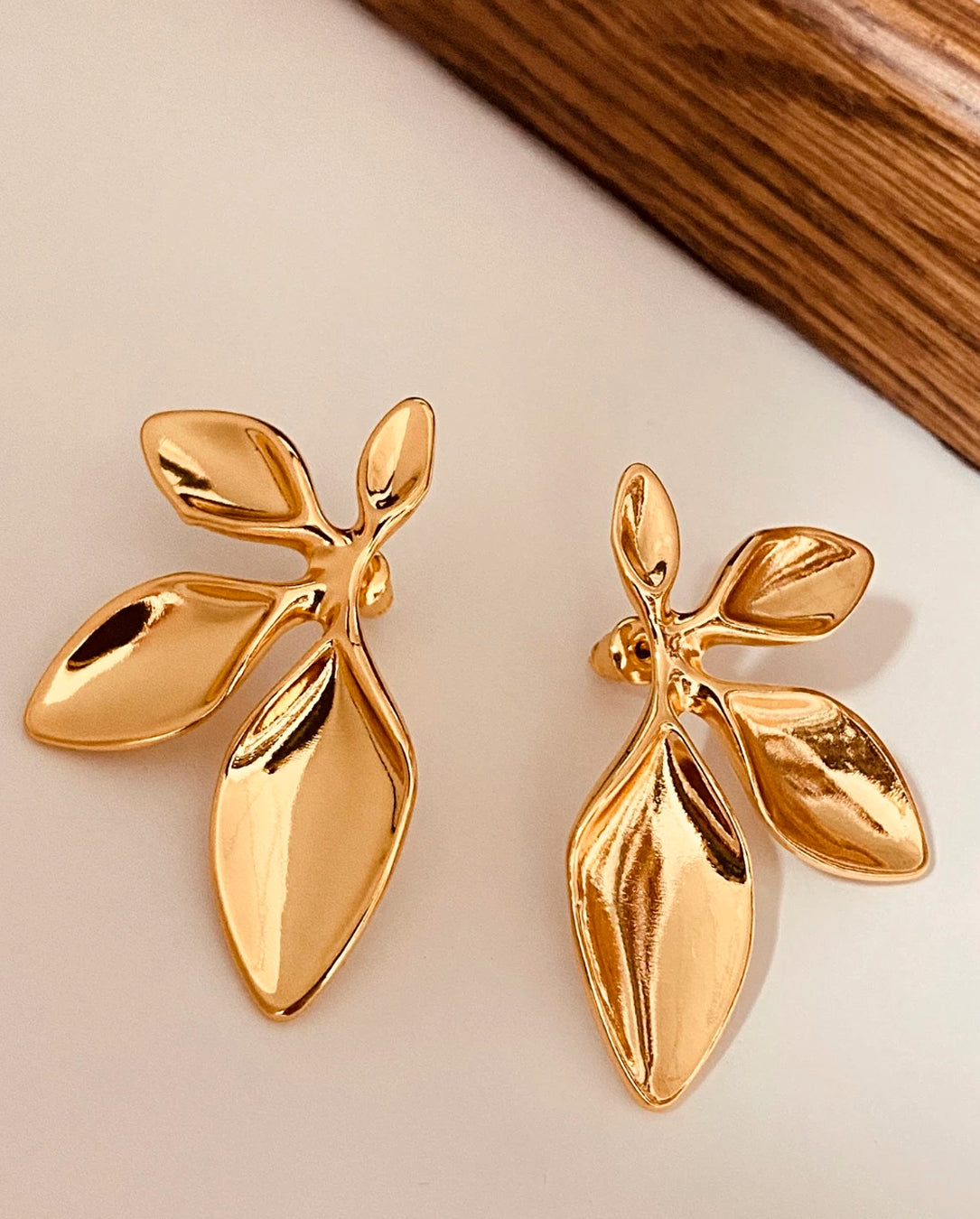 Brinco Feminino De Folhas Texturizada Banhado A Cobre Dourado Ou Prata