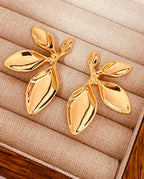 Brinco Feminino De Folhas Texturizada Banhado A Cobre Dourado Ou Prata