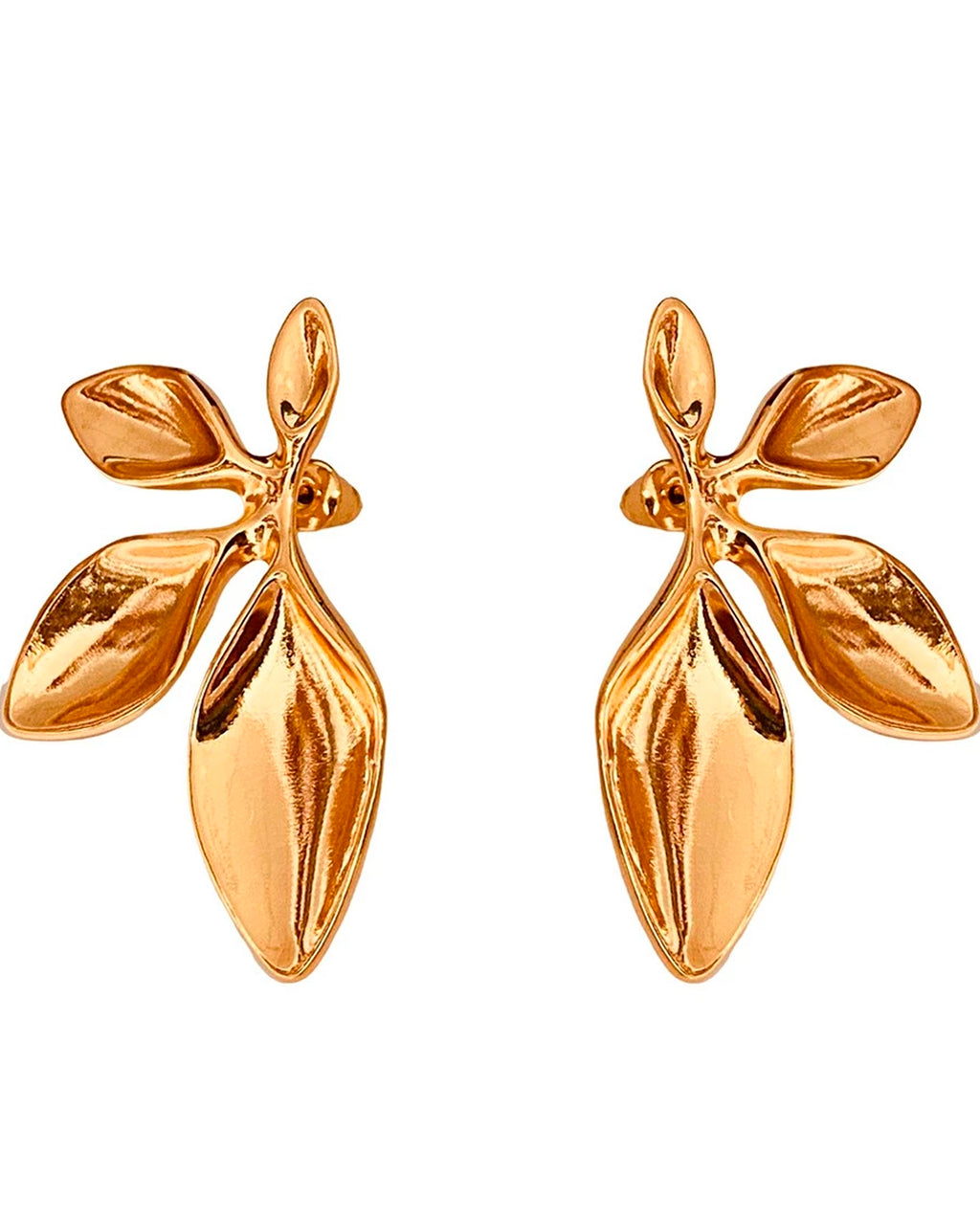 Brinco Feminino De Folhas Texturizada Banhado A Cobre Dourado Ou Prata