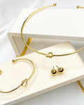 Kit Choker Pulseira e Brinco Aro Nó Folheado a Ouro 18k