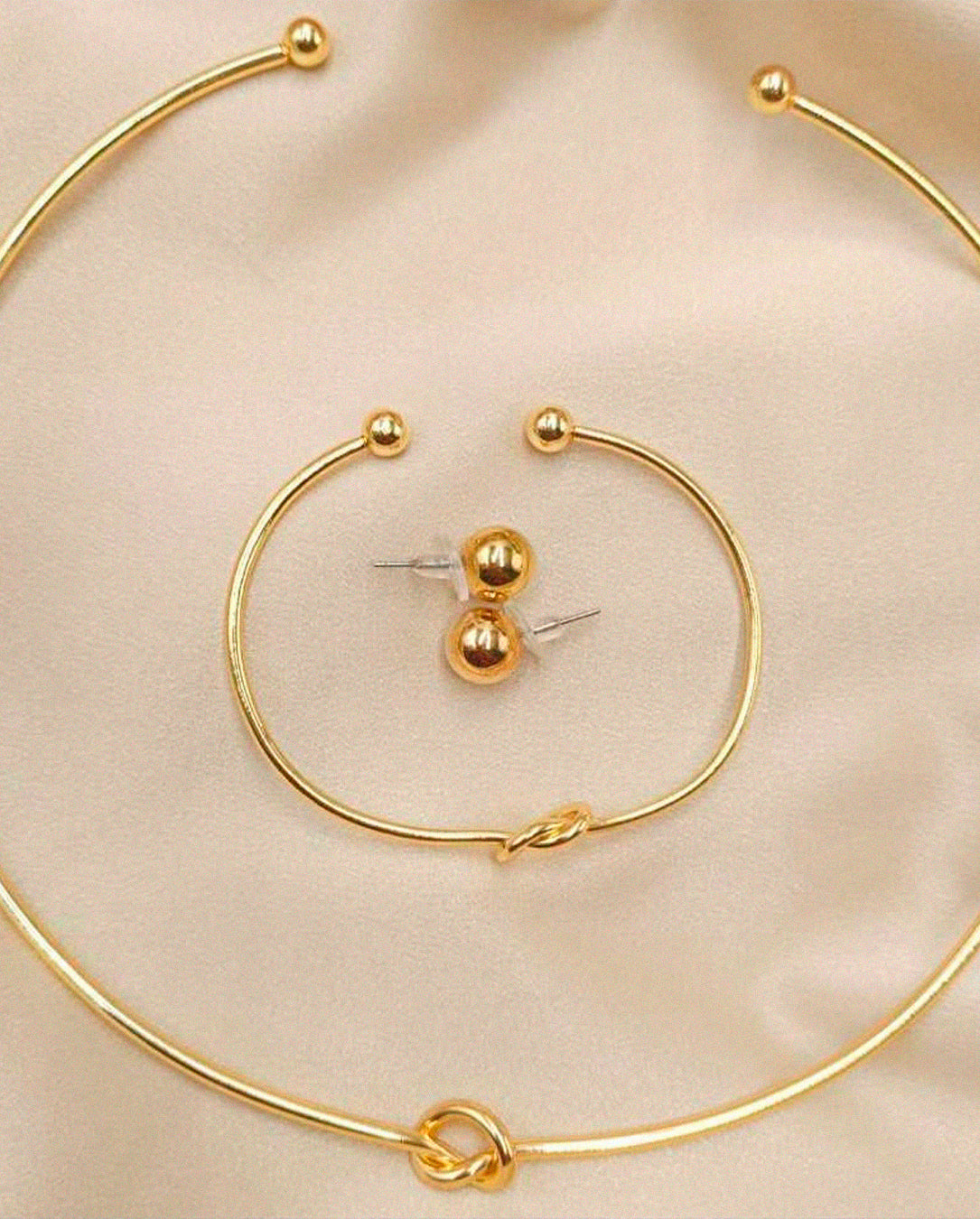 Kit Choker Pulseira e Brinco Aro Nó Folheado a Ouro 18k