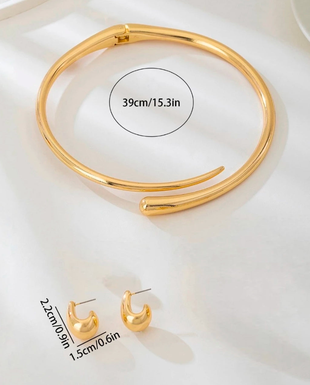 Kit Colar Torno e Brinco Gota Feminino Dourado e Prata Elegante