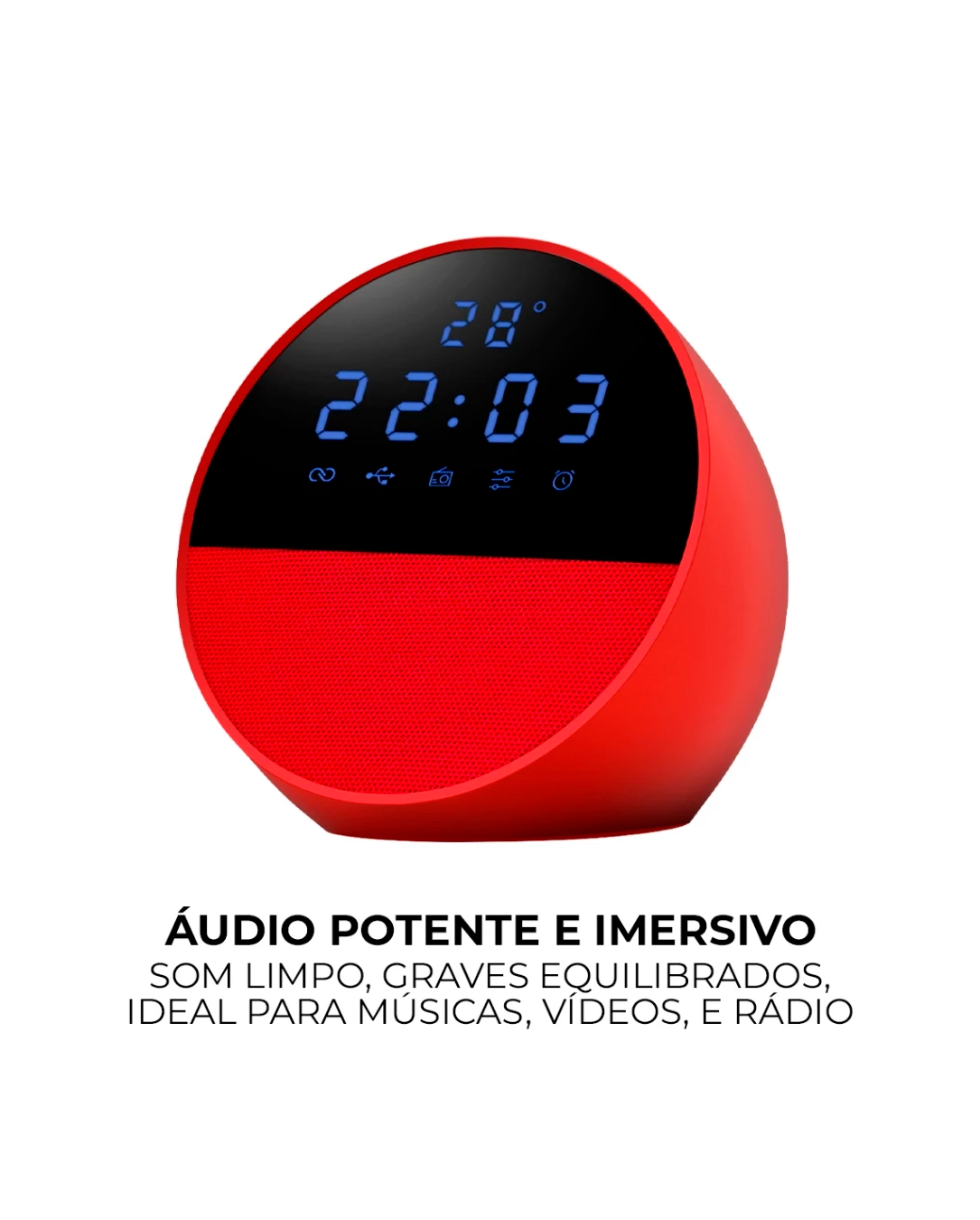 Caixa de Som Bluetooth Rádio Relógio IDALI LIFE 15W Despertador Digital LED Portátil