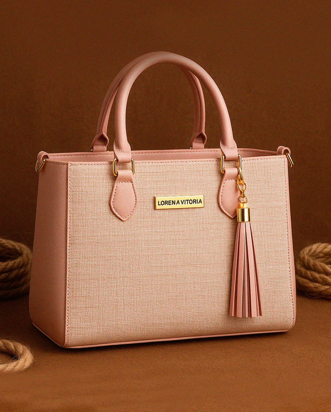 Bolsa Feminina Lorena Vitória Estilo Palha Chic Com Alça De Mão E Transversal