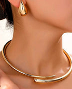 Kit Colar Torno e Brinco Gota Feminino Dourado e Prata Elegante