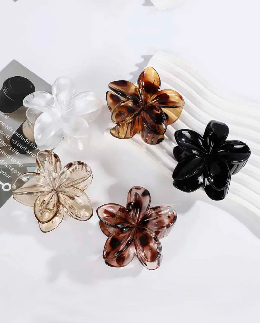 Kit 2 a 3 Presilha De Cabelo Flor Grande Feminino Luxo Transparente