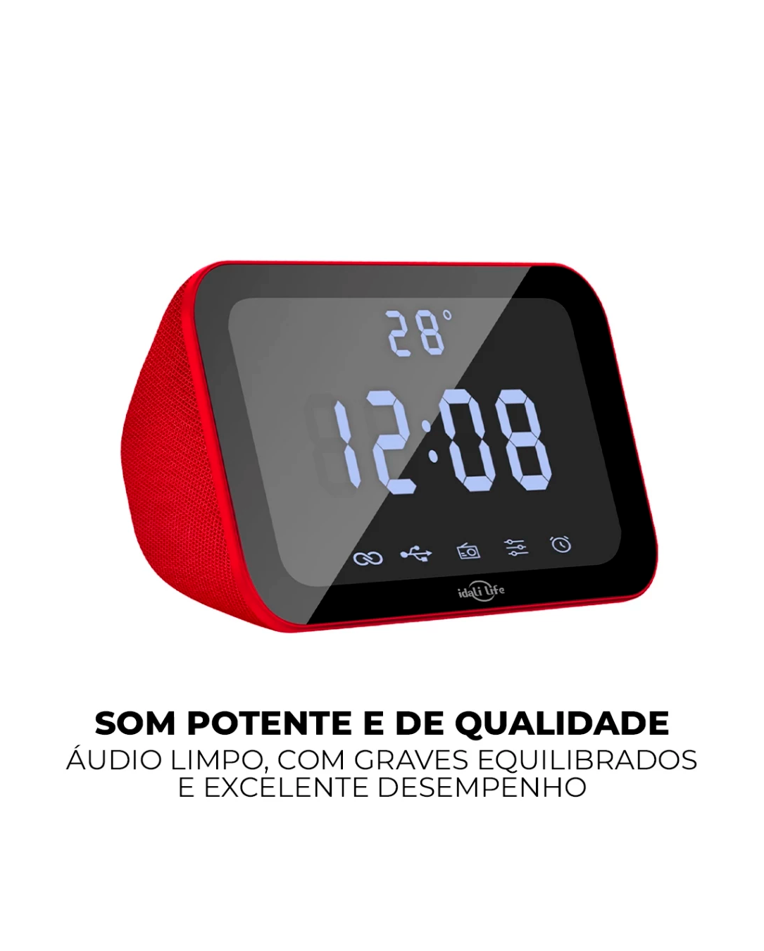 Caixa de Som Bluetooth IDALI LIFE 15W Relógio Digital Despertador LED Temperatura USB