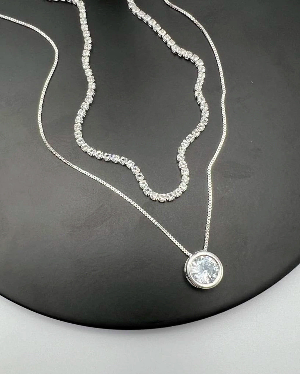 Kit Choker Feminino Riviera Cristal e Colar Ponto De Luz Prateado