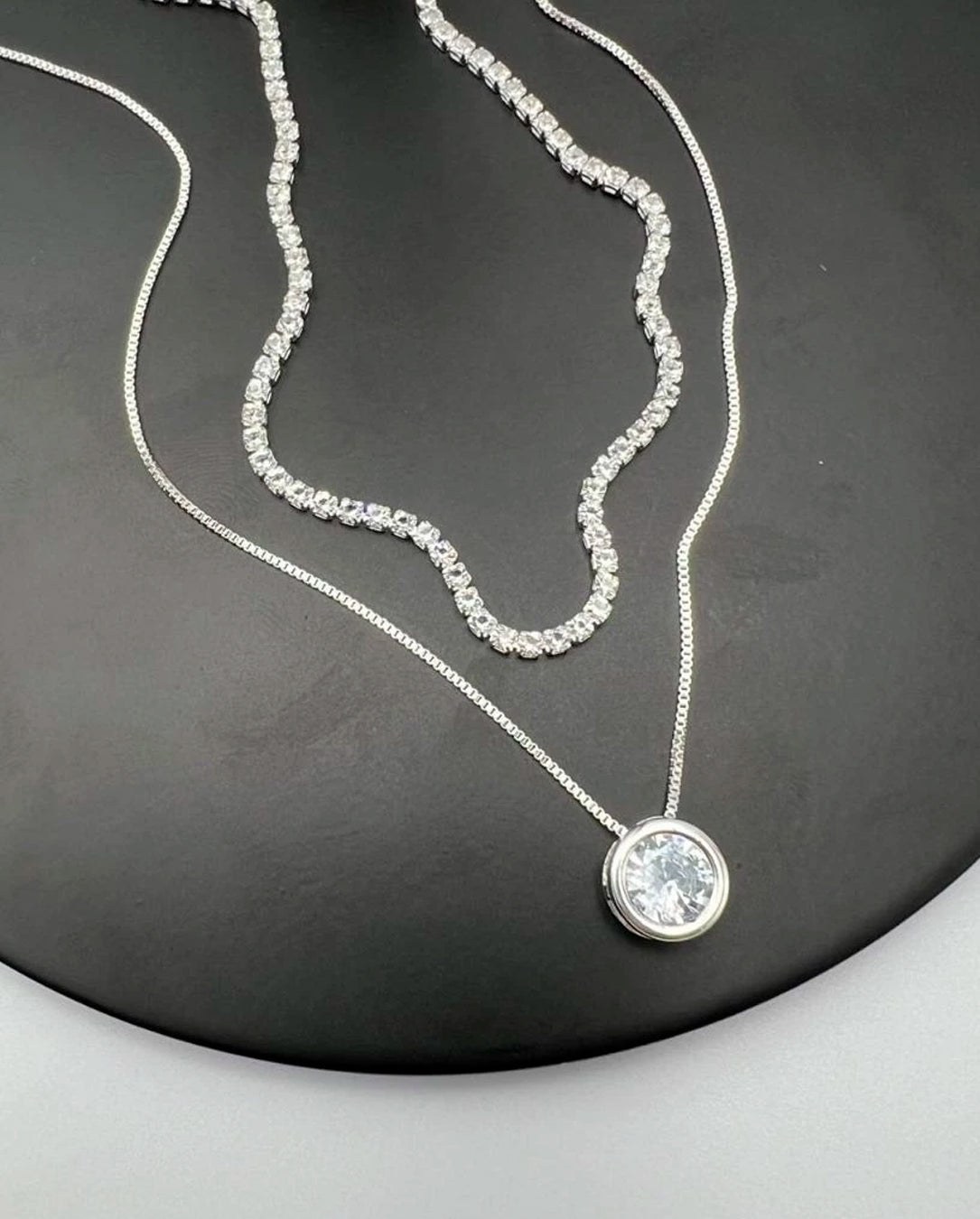 Kit Choker Feminino Riviera Cristal e Colar Ponto De Luz Prateado