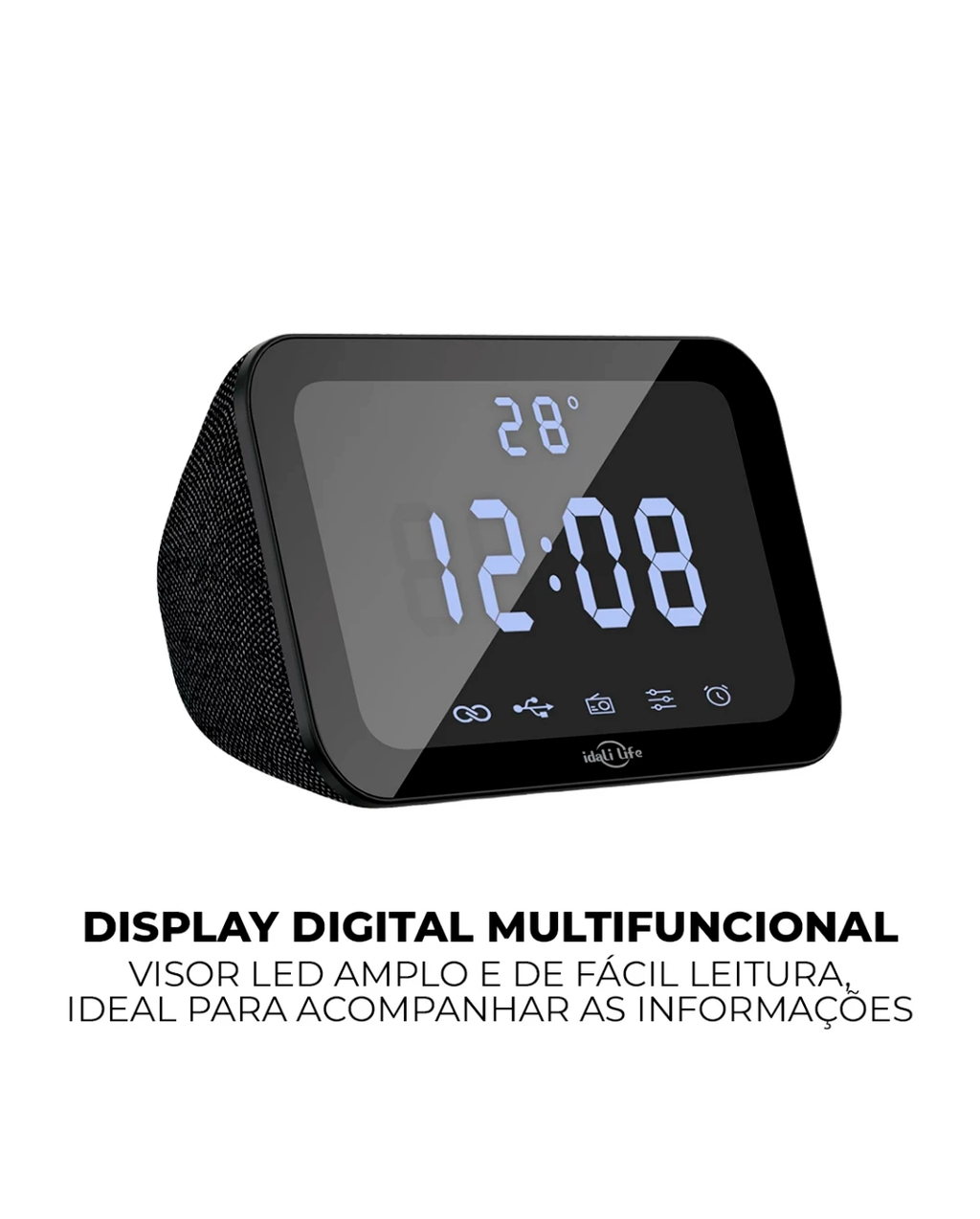 Caixa de Som Bluetooth IDALI LIFE 15W Relógio Digital Despertador LED Temperatura USB