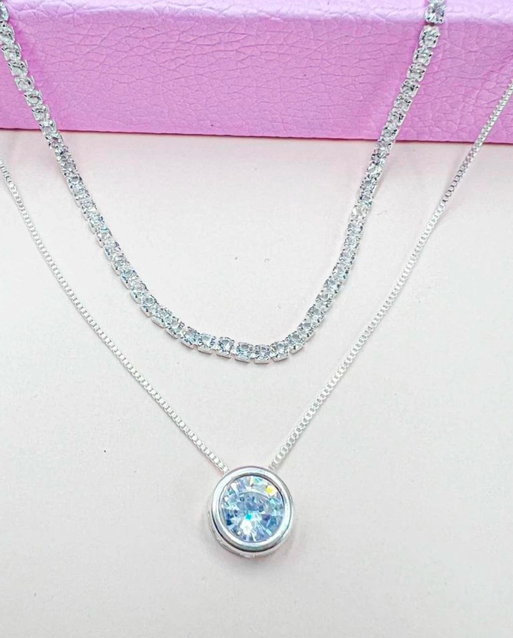Kit Choker Feminino Riviera Cristal e Colar Ponto De Luz Prateado