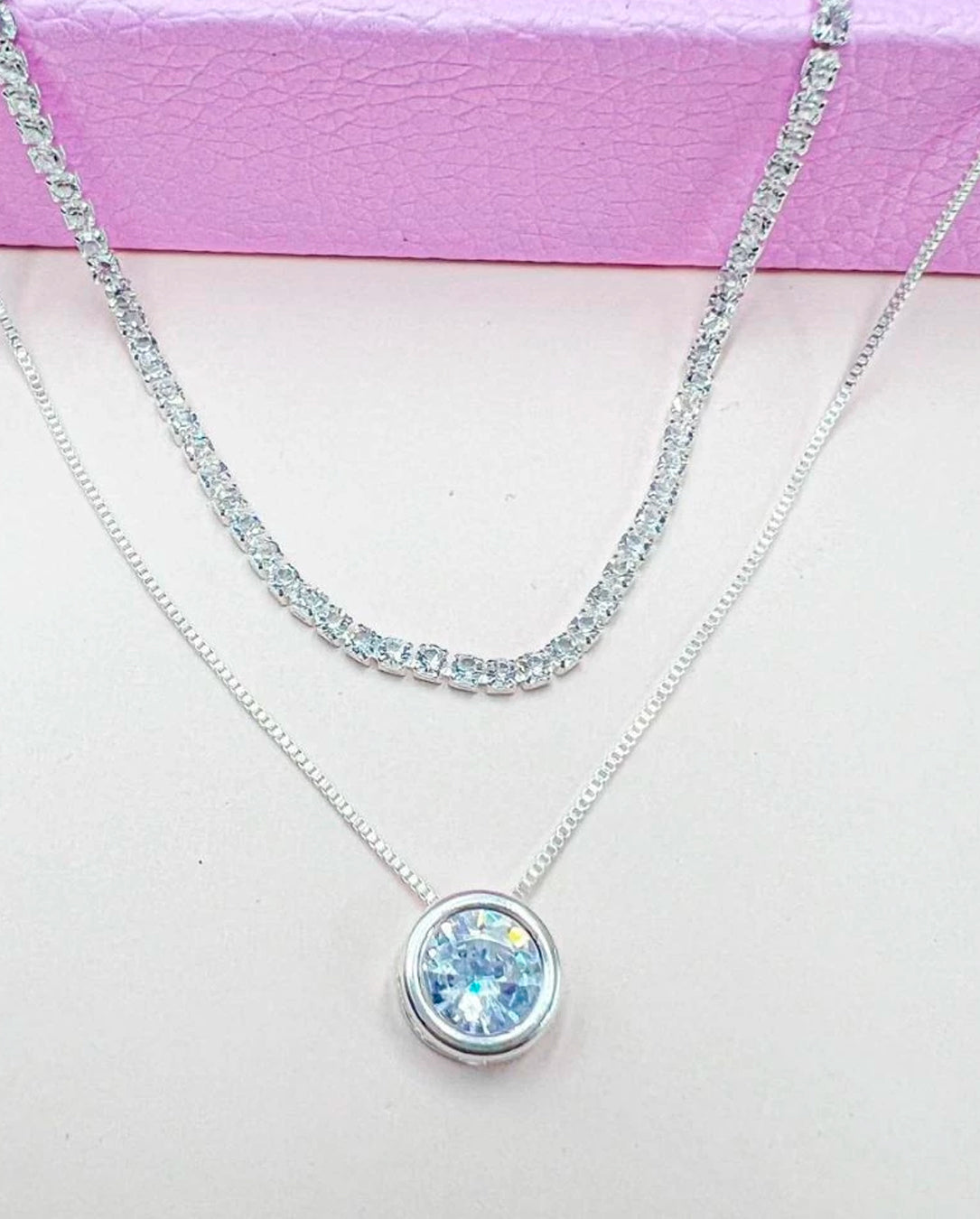 Kit Choker Feminino Riviera Cristal e Colar Ponto De Luz Prateado