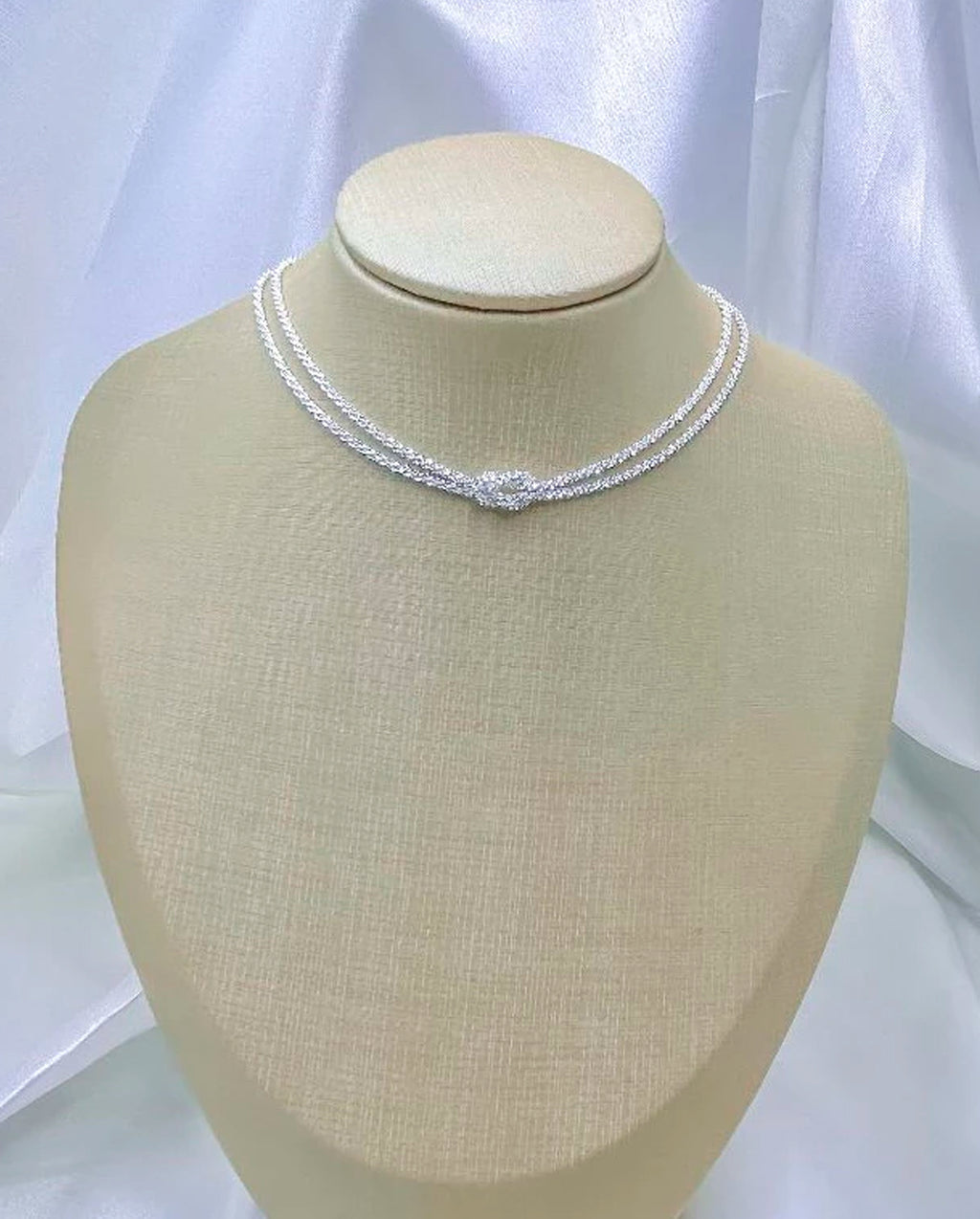 Colar Feminino Choker Duplo Nó Banhado A Prata 925
