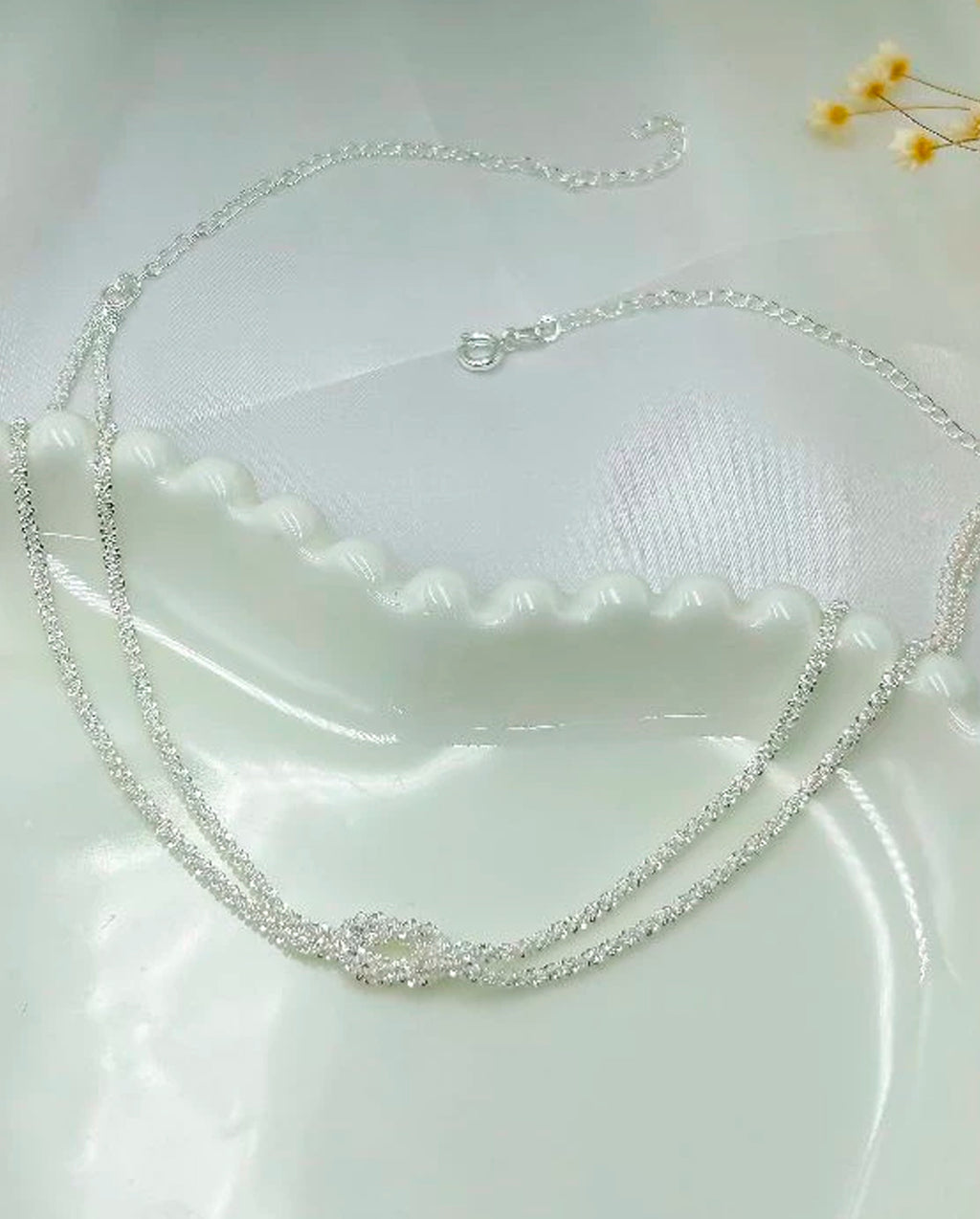 Colar Feminino Choker Duplo Nó Banhado A Prata 925