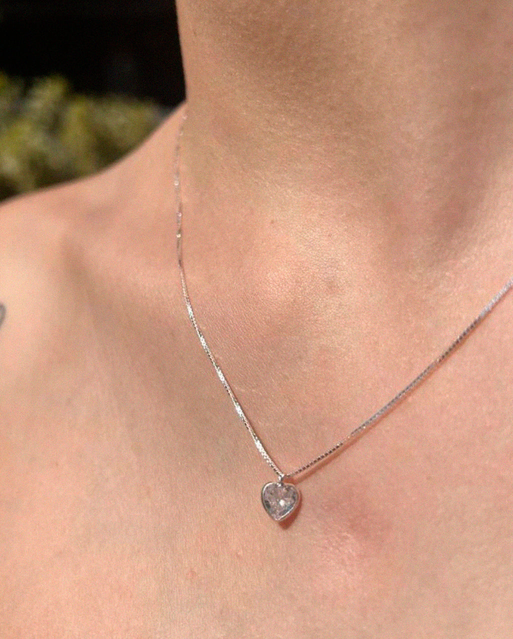 Colar Feminino Corrente De  Prata 925 Ponto De Luz Coração