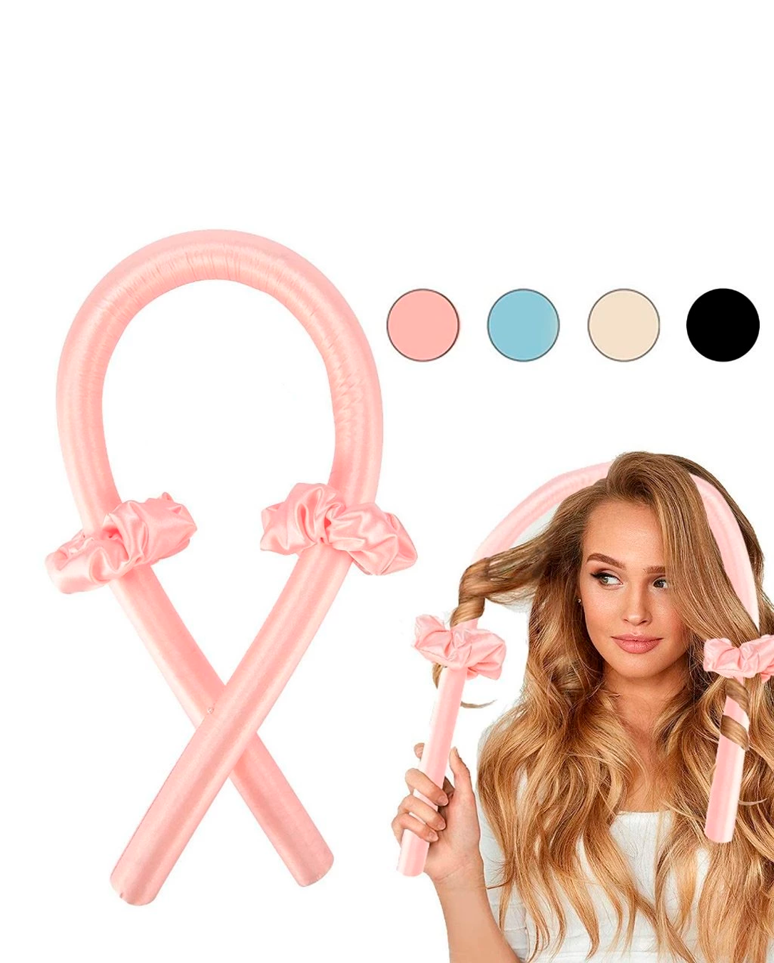 Modelador De Cachos Cabelo Curling Rod Cetim Sem Calor + 2 Scrunchies
