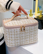 Bolsa Necessaire Tweed Feminina Com Zíper E Alça em Courinho