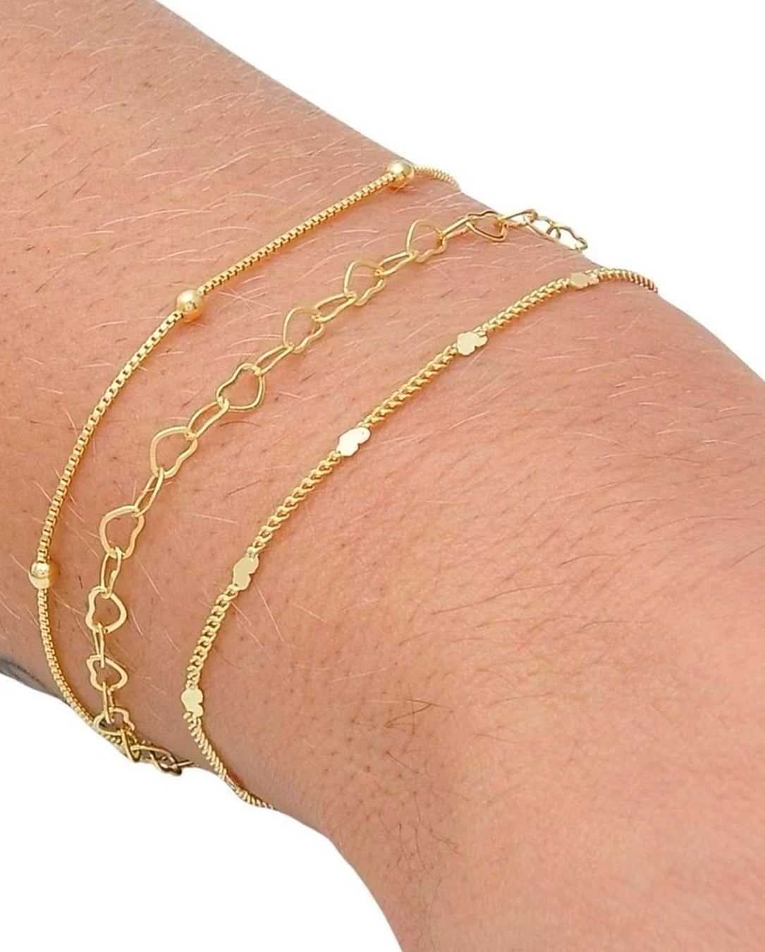Kit 3 Pulseiras Femininas Banhadas A Ouro 18k A prata 925 Semi Jóia