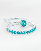 Kit 2 Anéis Banhados – Solitário e Aparador com Strass Azul Turquesa