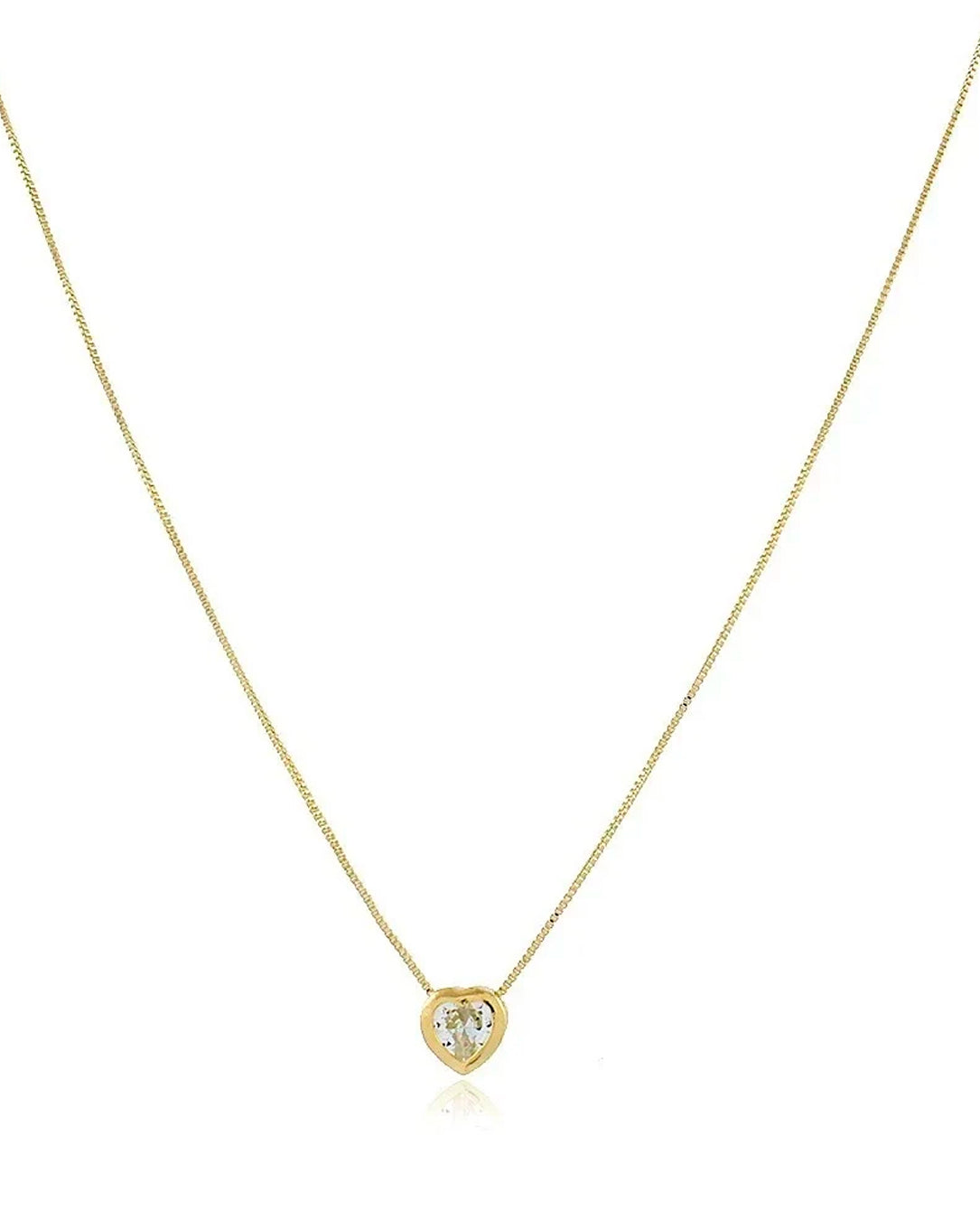 Colar Choker Feminino Coração Ponto De Luz Folheado A Ouro 18k