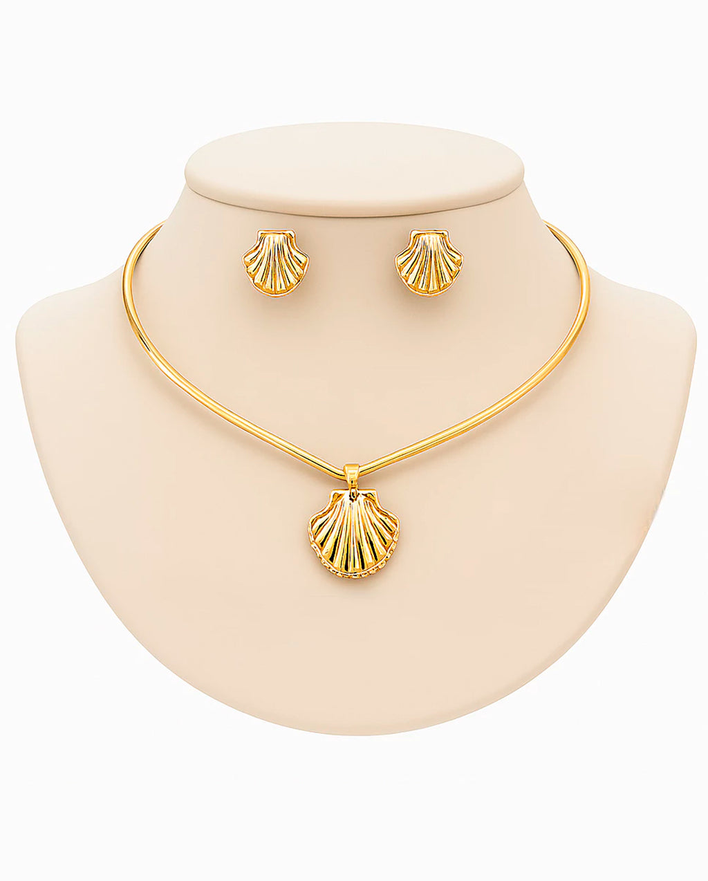 Kit Choker Ajustável e Brincos Concha Folheados Antialérgico Dourado e Prata
