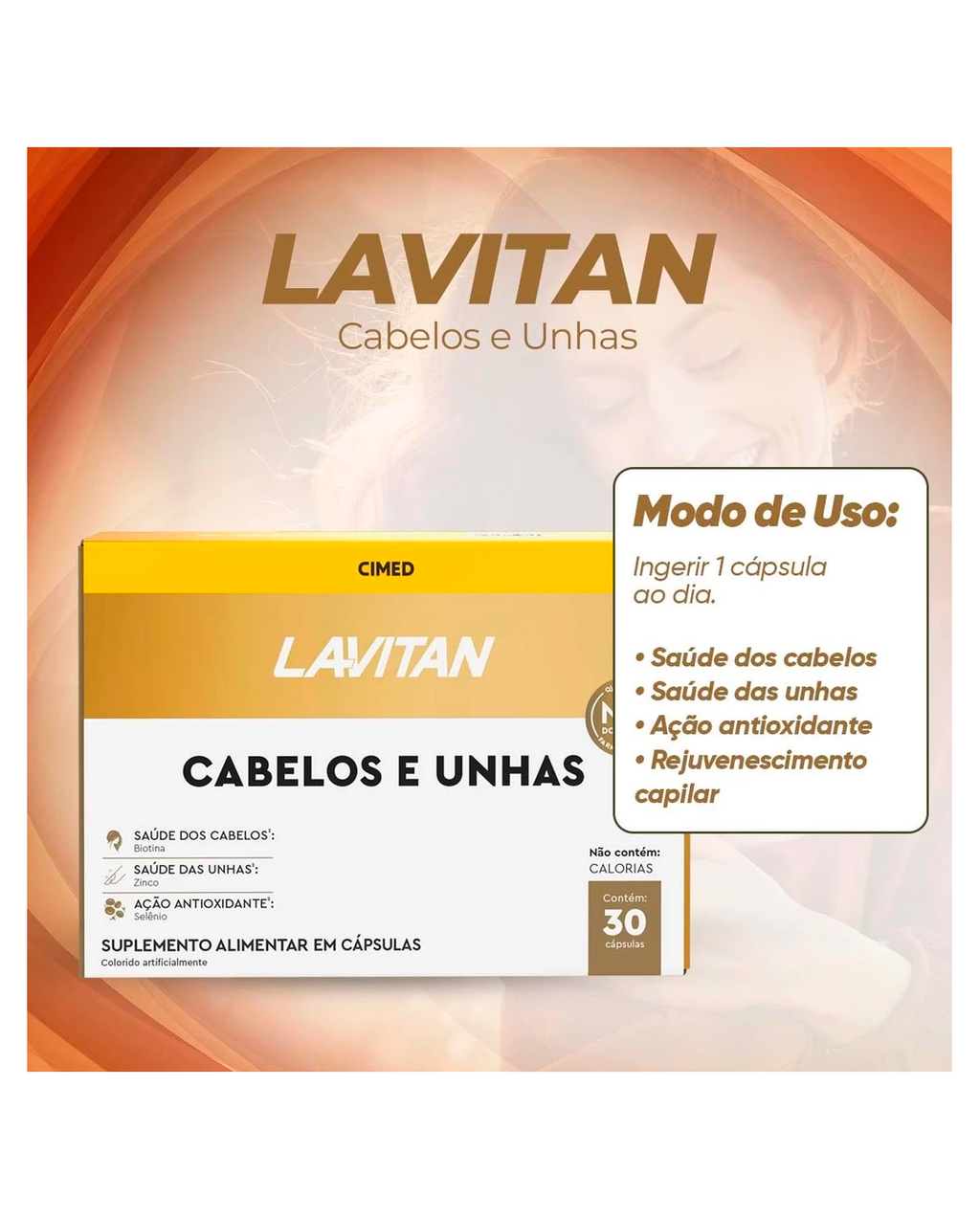 Lavitan Cabelos e Unhas 30 Comprimidos Fortalecimento De Cabelos E Unhas
