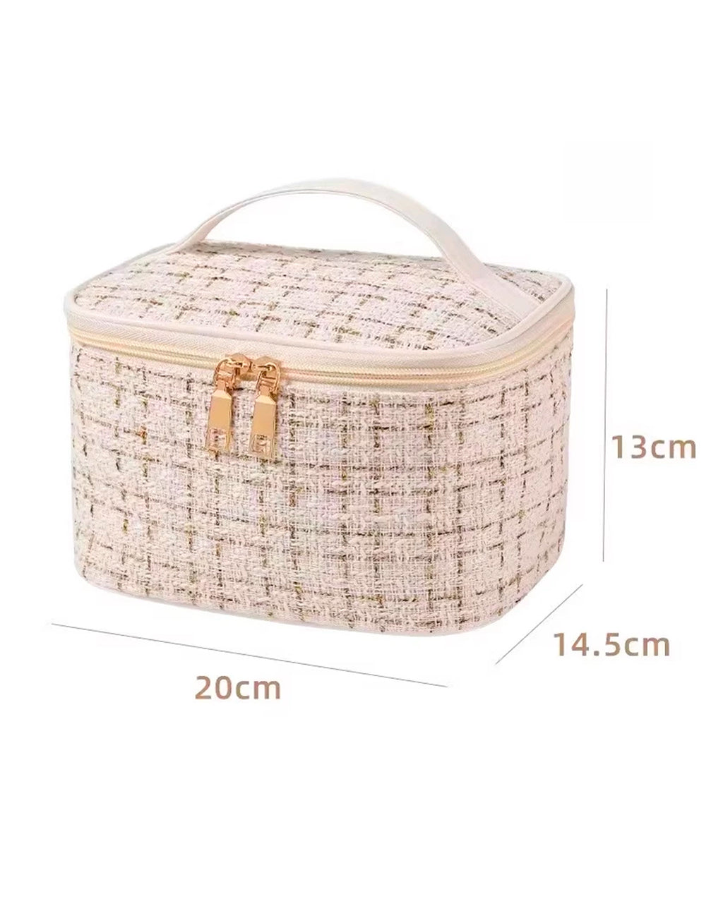 Bolsa Necessaire Tweed Feminina Com Zíper E Alça em Courinho