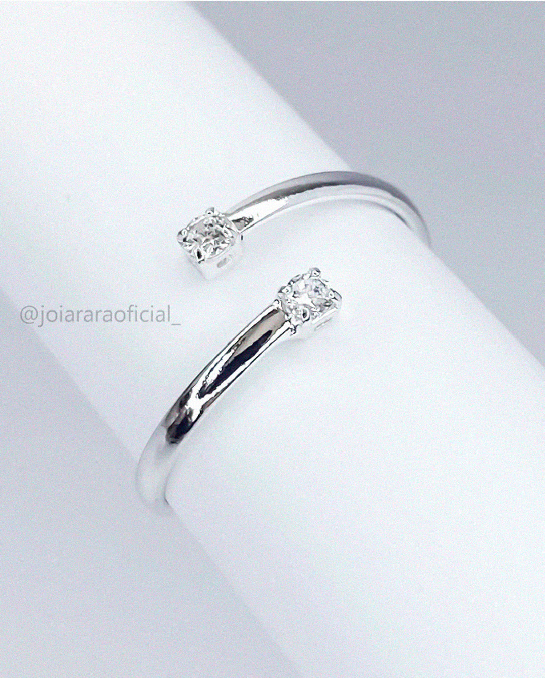 Anel de Falange Ajustável Feminino com Duas Zircônias Banhado a Prata