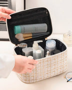 Bolsa Necessaire Tweed Feminina Com Zíper E Alça em Courinho