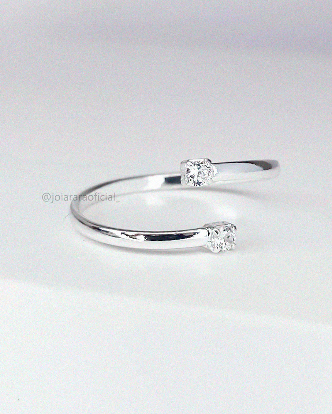 Anel de Falange Ajustável Feminino com Duas Zircônias Banhado a Prata
