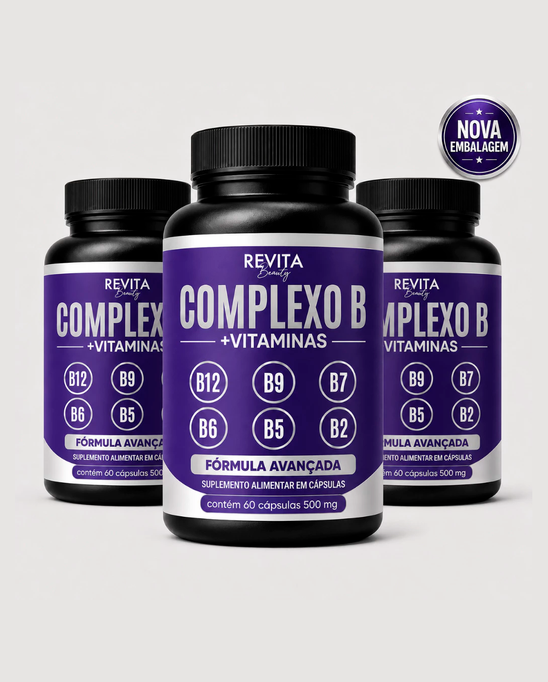 Complexo B Vitaminas B12 B6 B9 Forma Ativa B12 (Metilcobalamina) B6 B9 (Metilfolato) 60 caps
