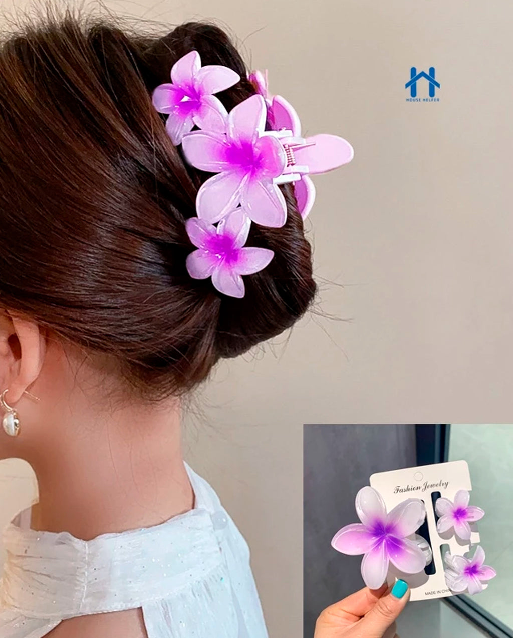 Kit 3 Presilhas de Cabelo de Flor Transparente Acessório Presilha