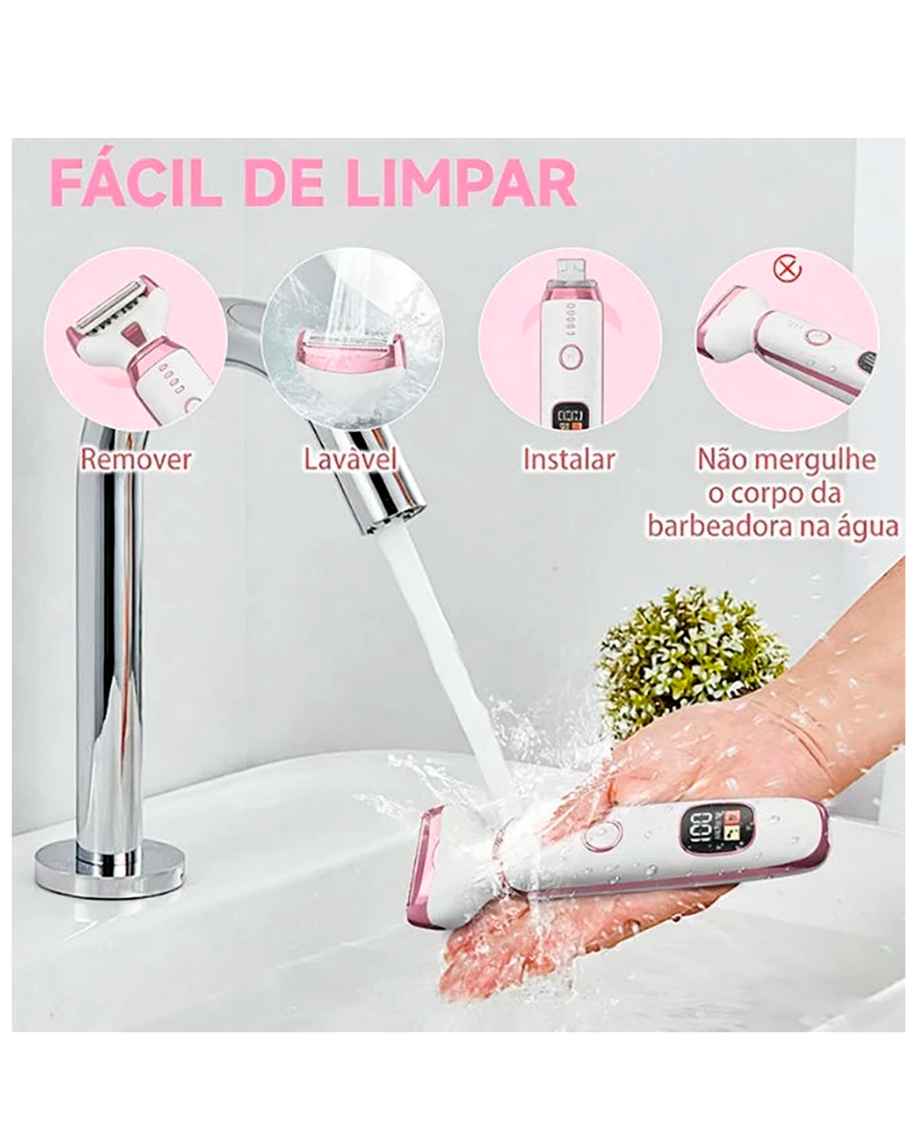 Depilador E Aparador 5 Em 1 Com Tela LED Para Sobrancelhas E Regiões Do Corpo
