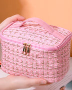 Bolsa Necessaire Tweed Feminina Com Zíper E Alça em Courinho