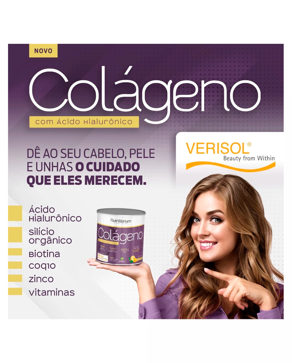 Colágeno Verisol Ácido Hialurônico Silício Orgânico Biotina Coq-10