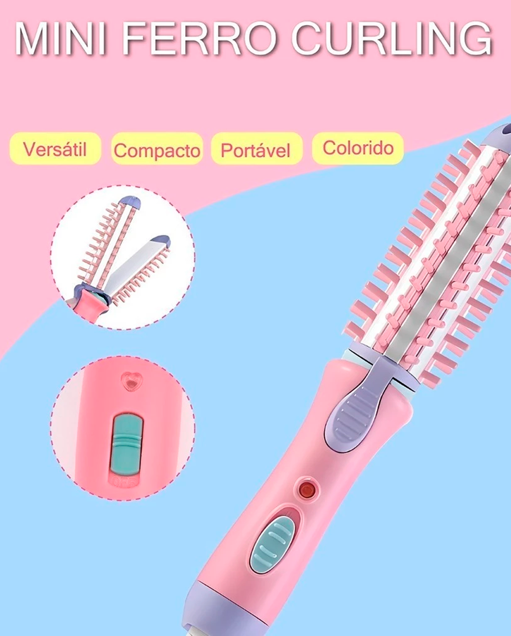 Mini Escova Modeladora Portátil Enrola Alisa Ou Modela Cabelo Bivolt Marisa