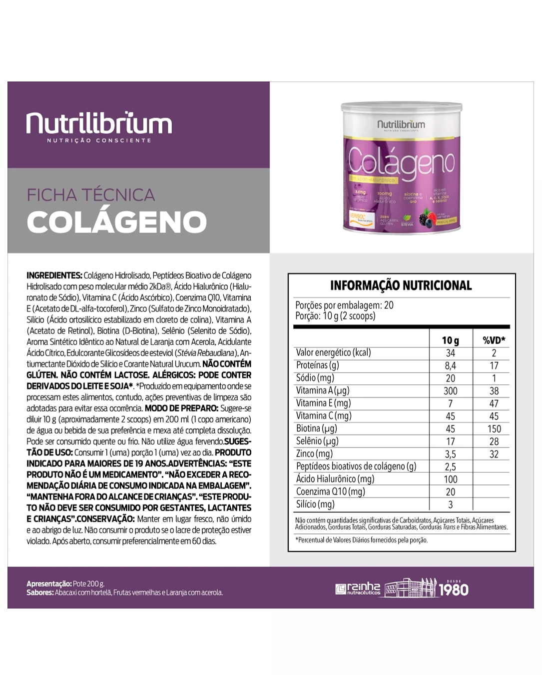 Colágeno Verisol Ácido Hialurônico Silício Orgânico Biotina Coq-10