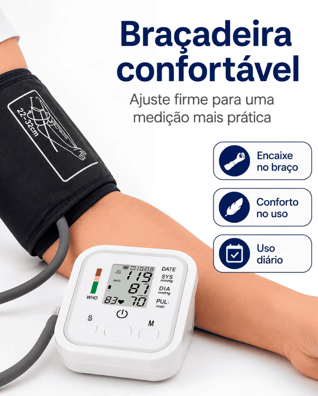 PRECISÃO ALTA Esfigmomanômetro Digital de Braço Tela Grande Voz em Português e Memória para Idosos