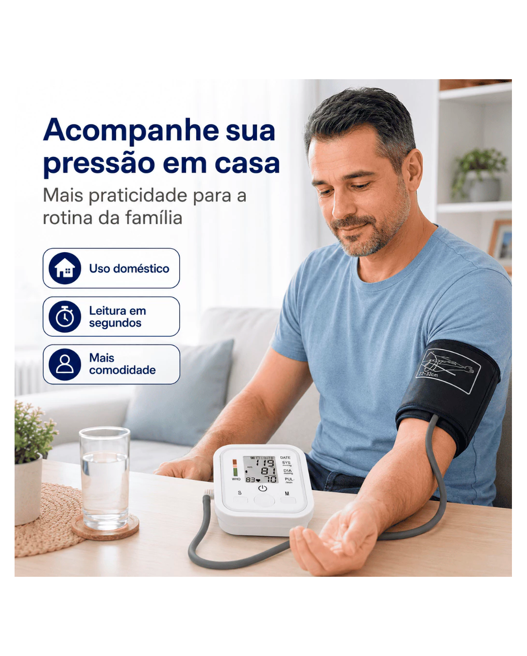PRECISÃO ALTA Esfigmomanômetro Digital de Braço Tela Grande Voz em Português e Memória para Idosos