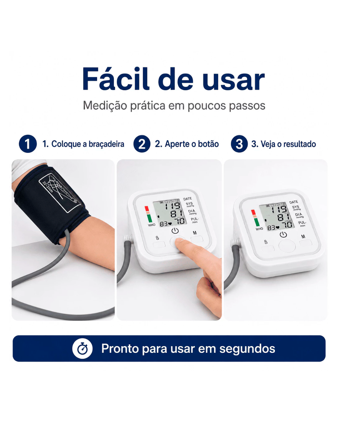 PRECISÃO ALTA Esfigmomanômetro Digital de Braço Tela Grande Voz em Português e Memória para Idosos