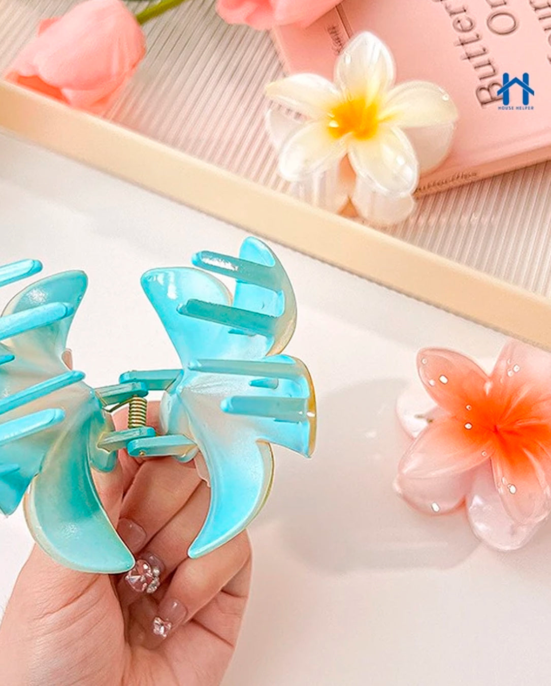 Kit 3 Presilhas de Cabelo de Flor Transparente Acessório Presilha