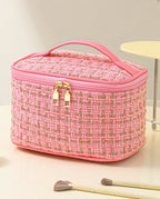 Bolsa Necessaire Tweed Feminina Com Zíper E Alça em Courinho