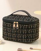Bolsa Necessaire Tweed Feminina Com Zíper E Alça em Courinho