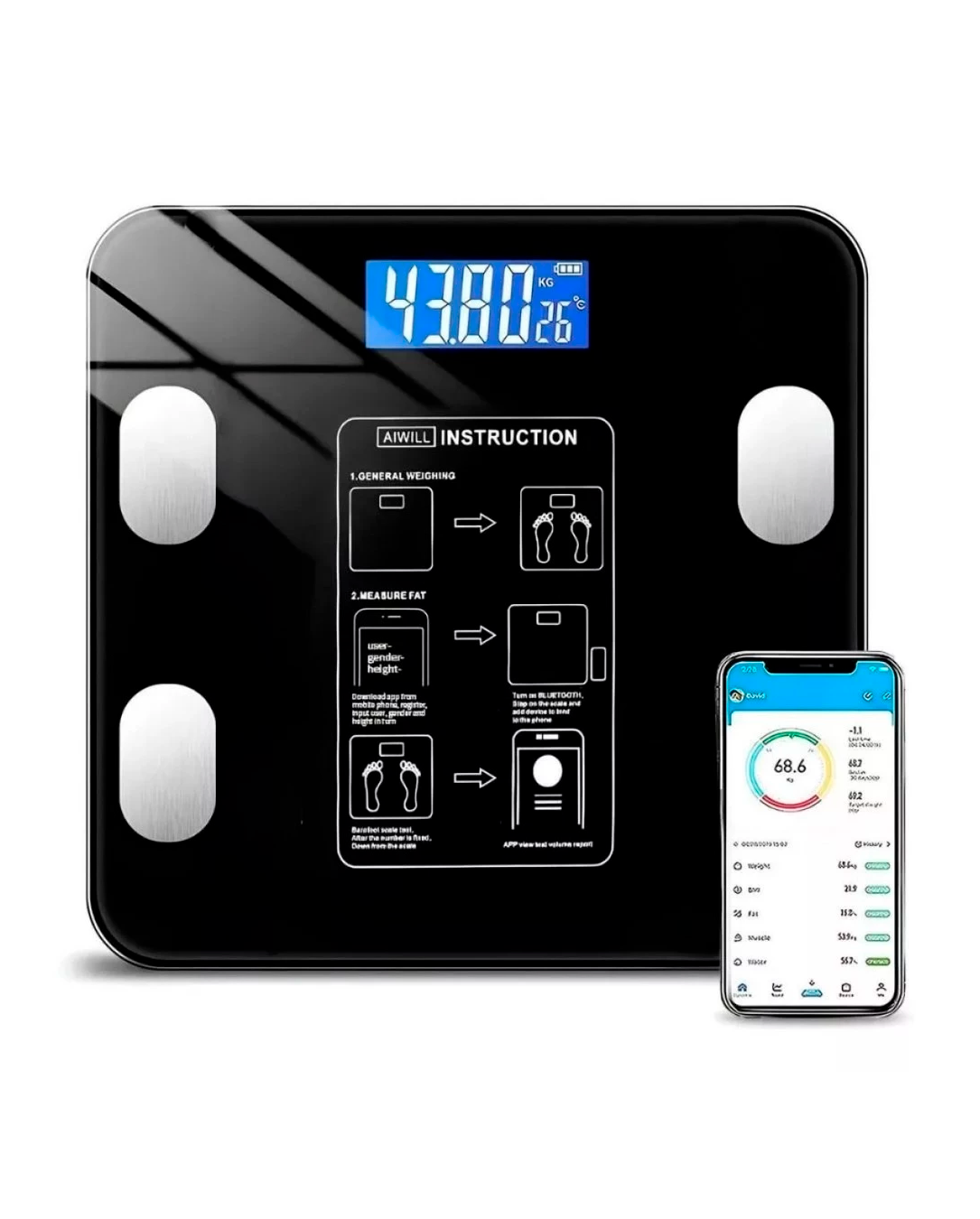 Balança Digital Inteligente Medidor Corporal por Bioimpedância Analisa Gordura e Massa Muscular