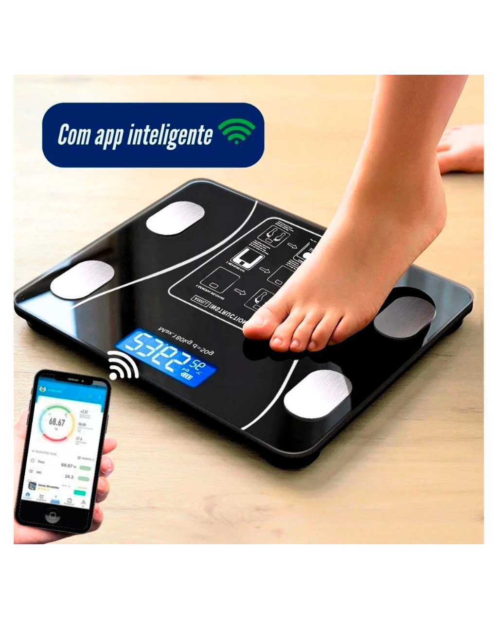 Balança Digital Inteligente Medidor Corporal por Bioimpedância Analisa Gordura e Massa Muscular