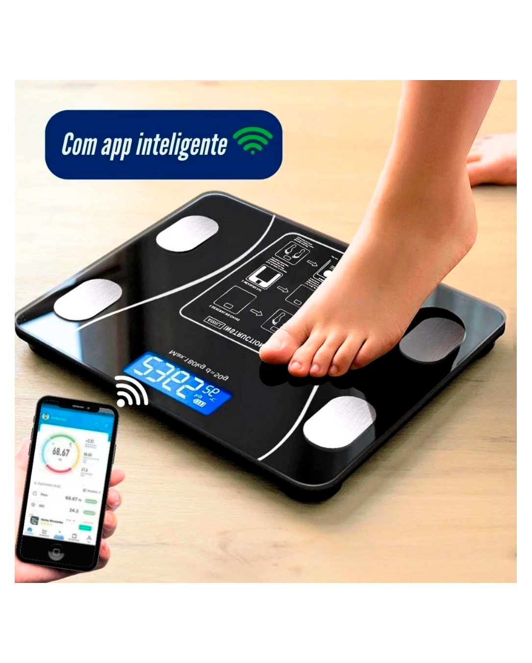Balança Digital Inteligente Medidor Corporal por Bioimpedância Analisa Gordura e Massa Muscular