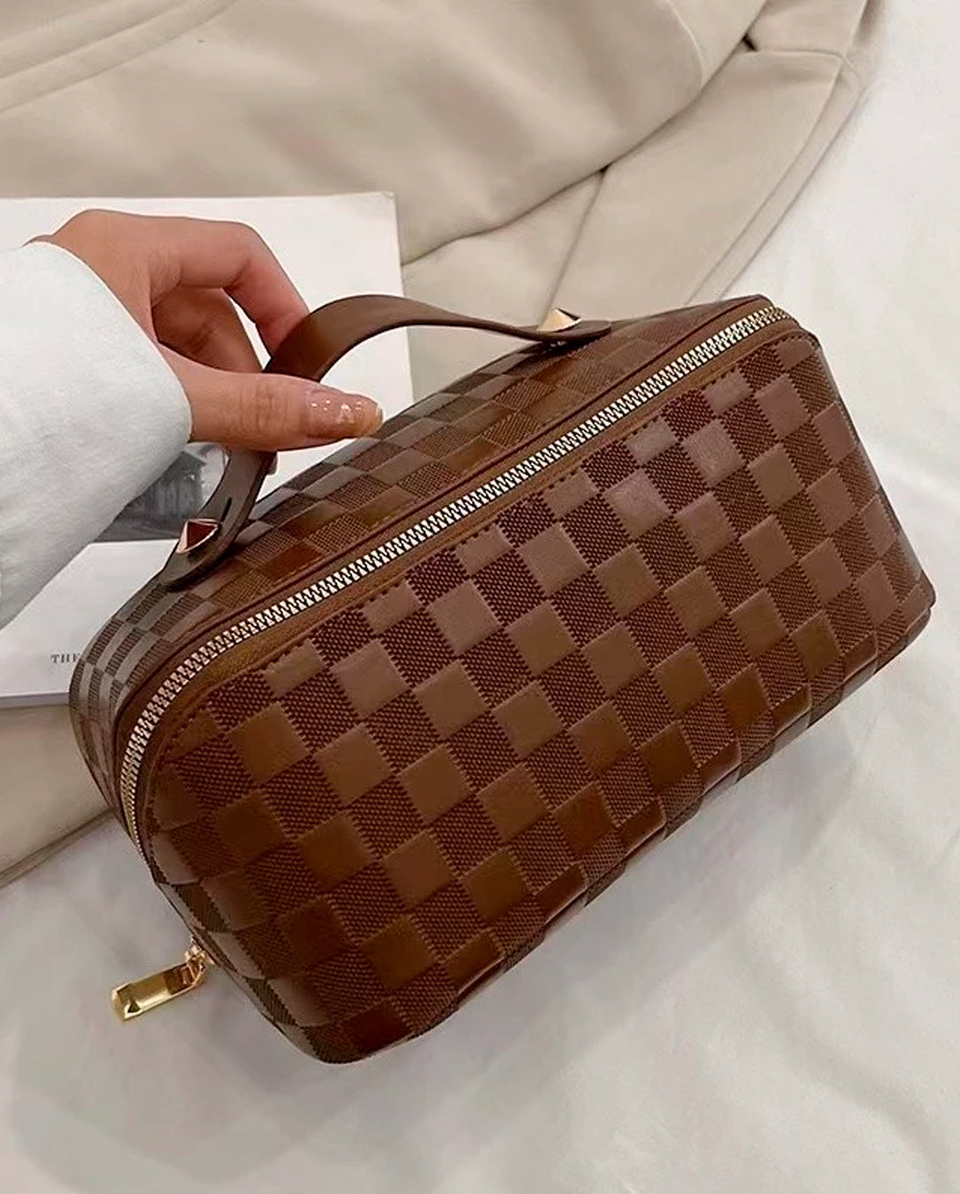 Bolsa Necessaire Feminina Grande Organizador Em Couro Sintético