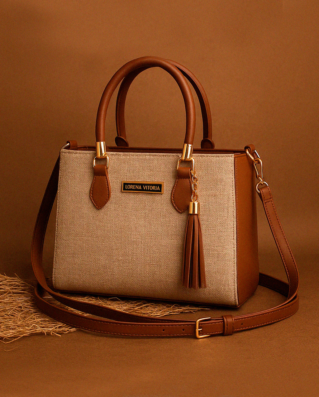 Bolsa Feminina Lorena Vitória Estilo Palha Chic Com Alça De Mão E Transversal